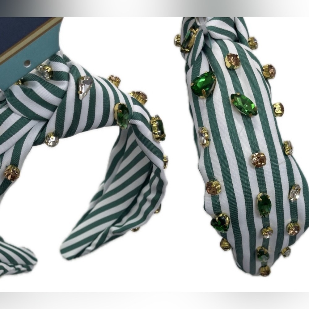 Piper Green and White Striped Jeweled Headband